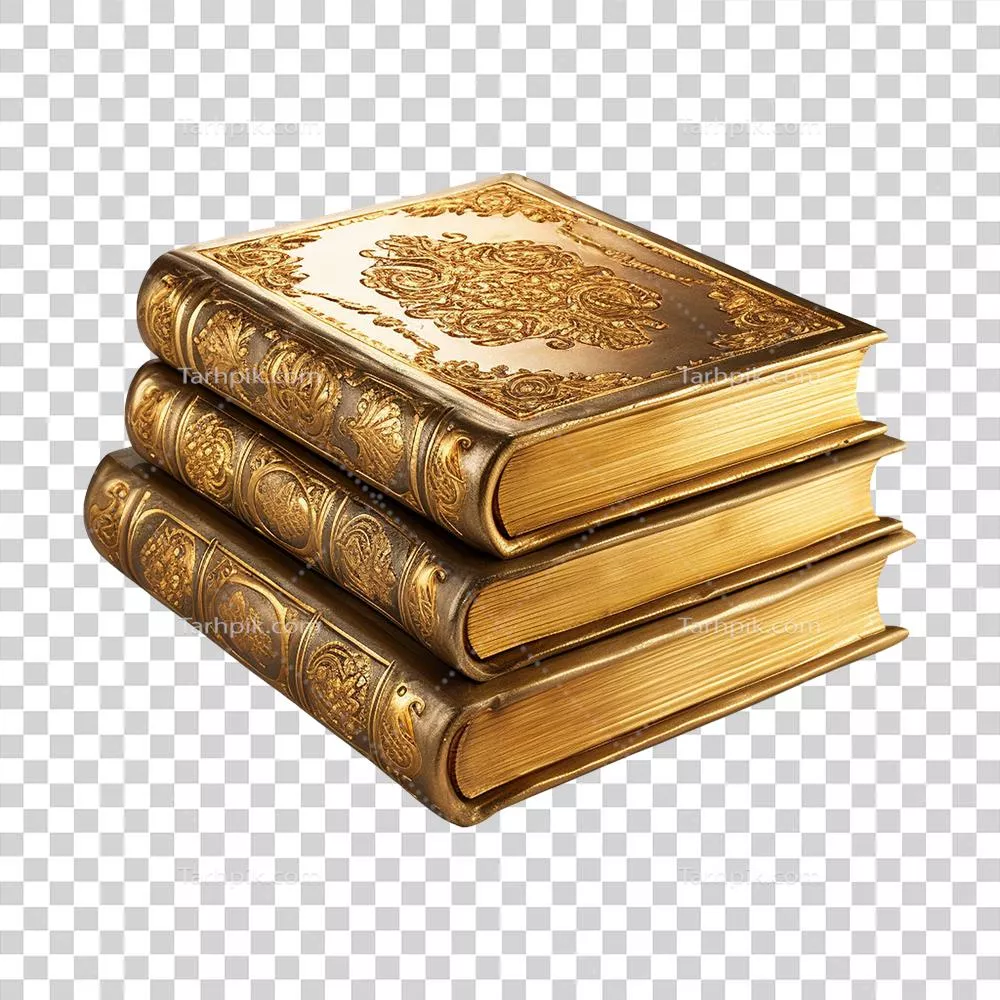 کتابخانه طلایی ساخته شده با هوش مصنوعی با پس‌زمینه شفاف