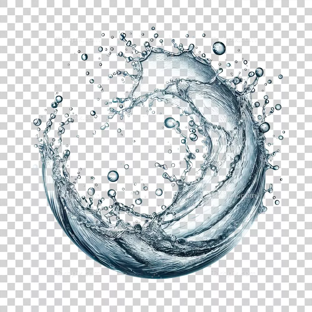 پاشش‌های آب تولید شده با هوش مصنوعی بر روی پس‌زمینه شفاف و جداشده