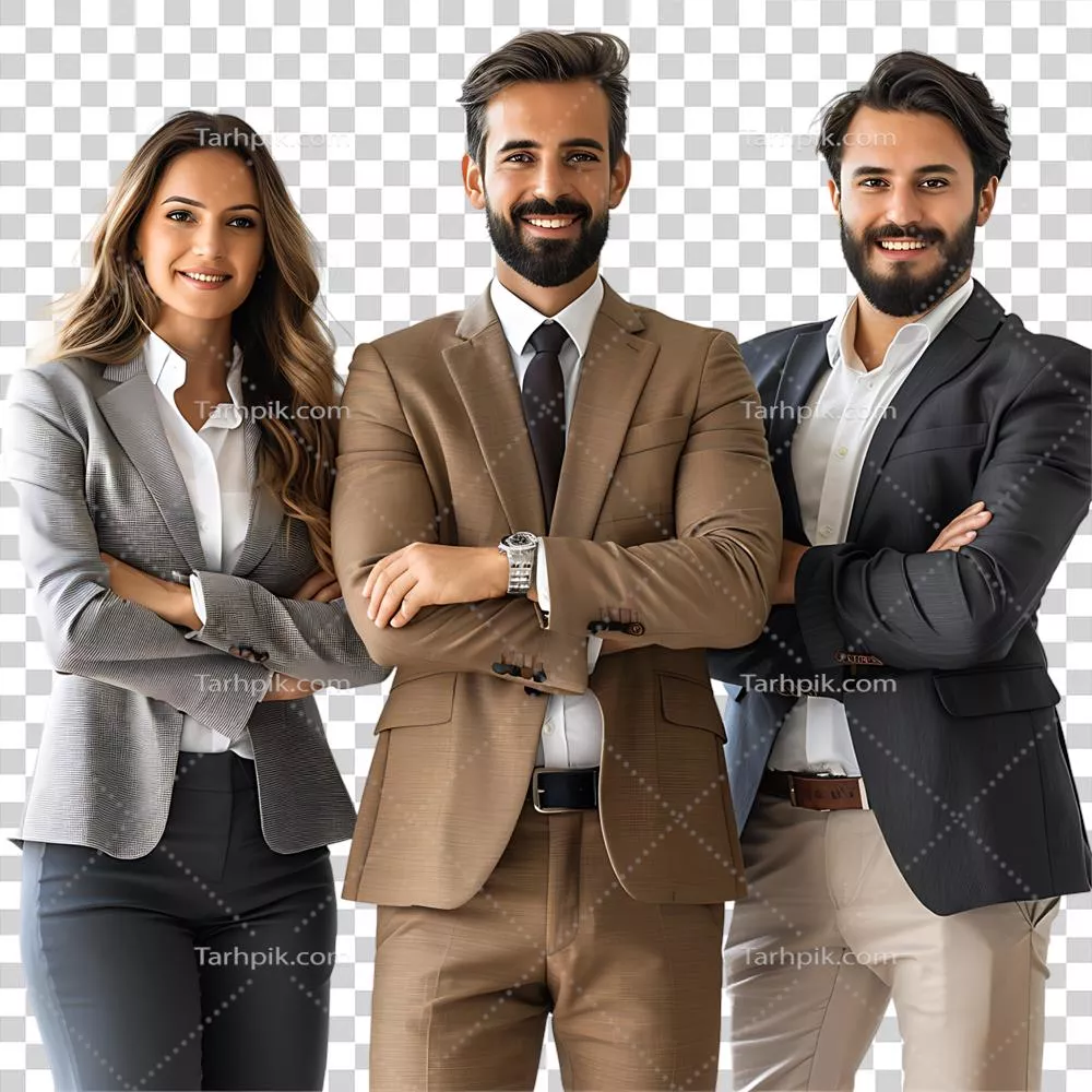 تیمی از افراد تجاری روی پسزمینه شفاف و جدا از هم در حال فعالیت