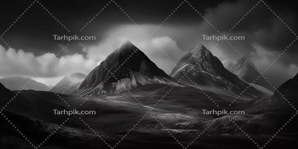 عکاسی شگفت‌انگیز سیاه و سفید از کوه‌ها و تپه‌های زیبای با آسمان‌های تاریک: چشم‌انداز بی‌نظیر