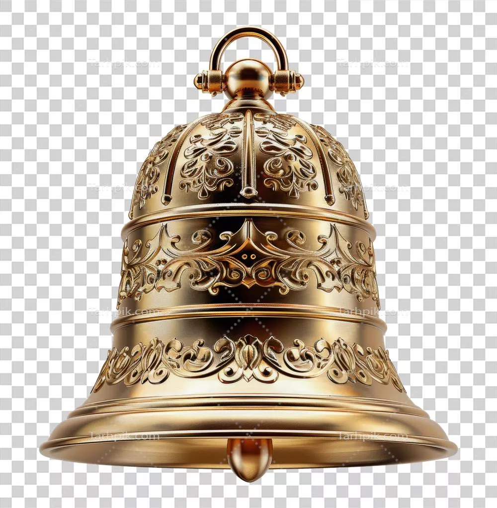 زنگ برنجی عتیقه با تزئینات برجسته و برش کاری هنری