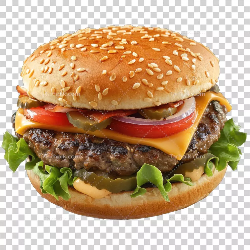 هامبورگر با نان نرم و سبزیجات تازه و خوشمزه