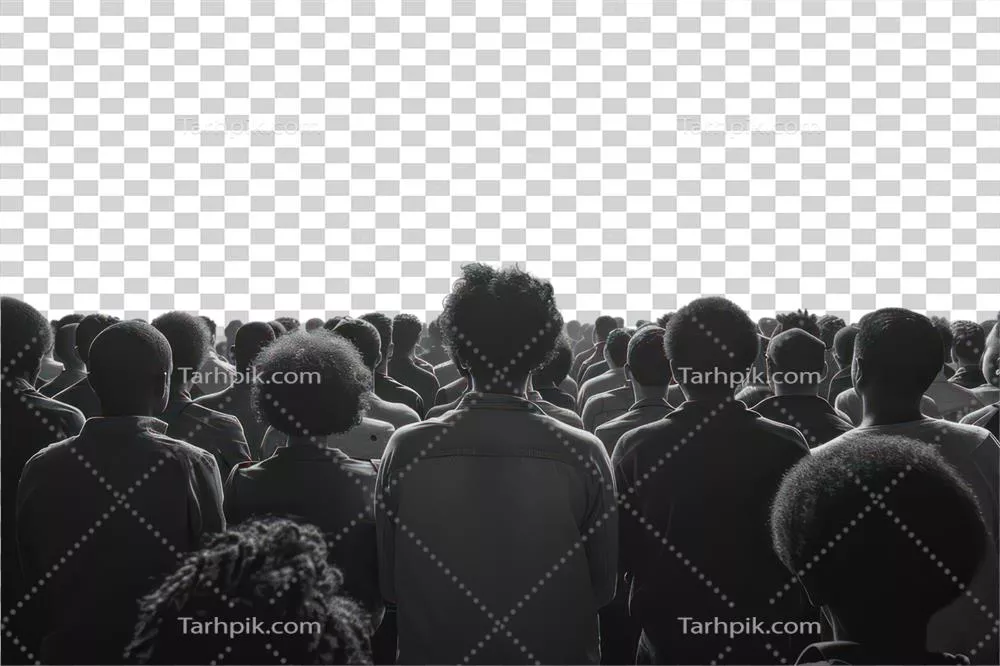 مردم در یک میدان ایستاده در پسزمینهای شفاف و روشن