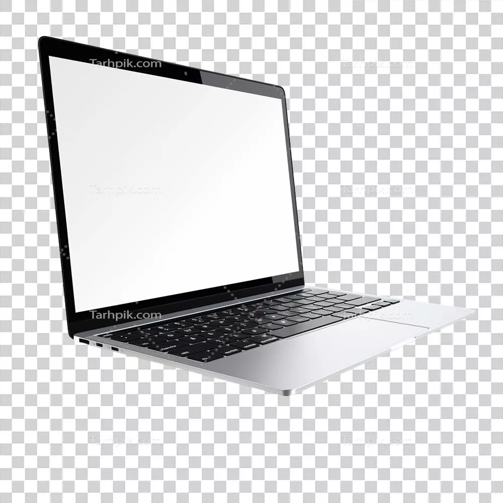 لپ‌تاپ مدرن بر روی پس‌زمینه شفاف با صفحه‌نمایش خالی