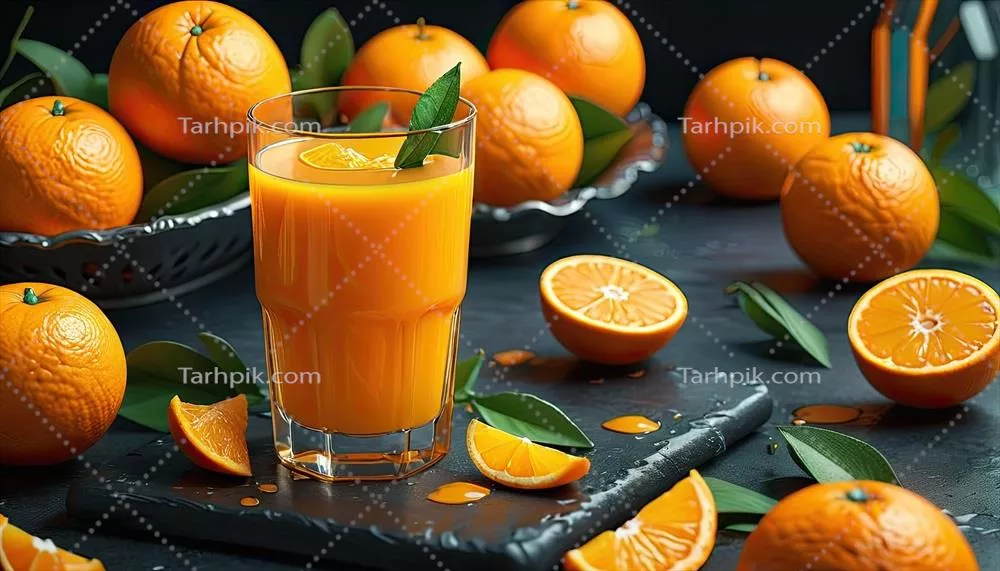 آبمیوهی نارنجی تازه از میوههای ارگانیک در لیوان - طعم تازگی و سلامتی