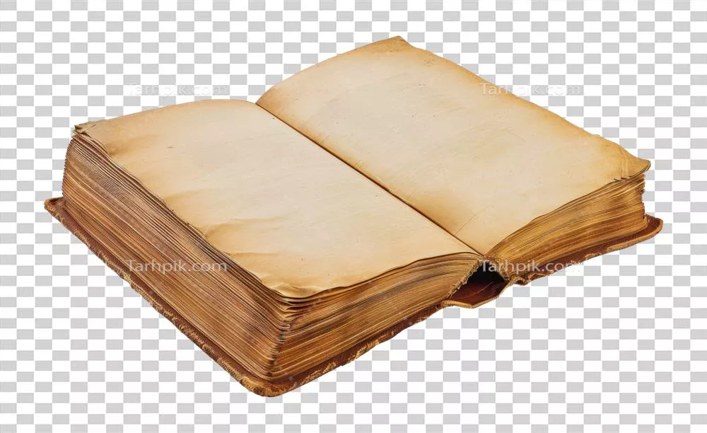 کتاب عتیقه باز با صفحات زرد شده و برش‌خورده‌ای بی‌نظیر