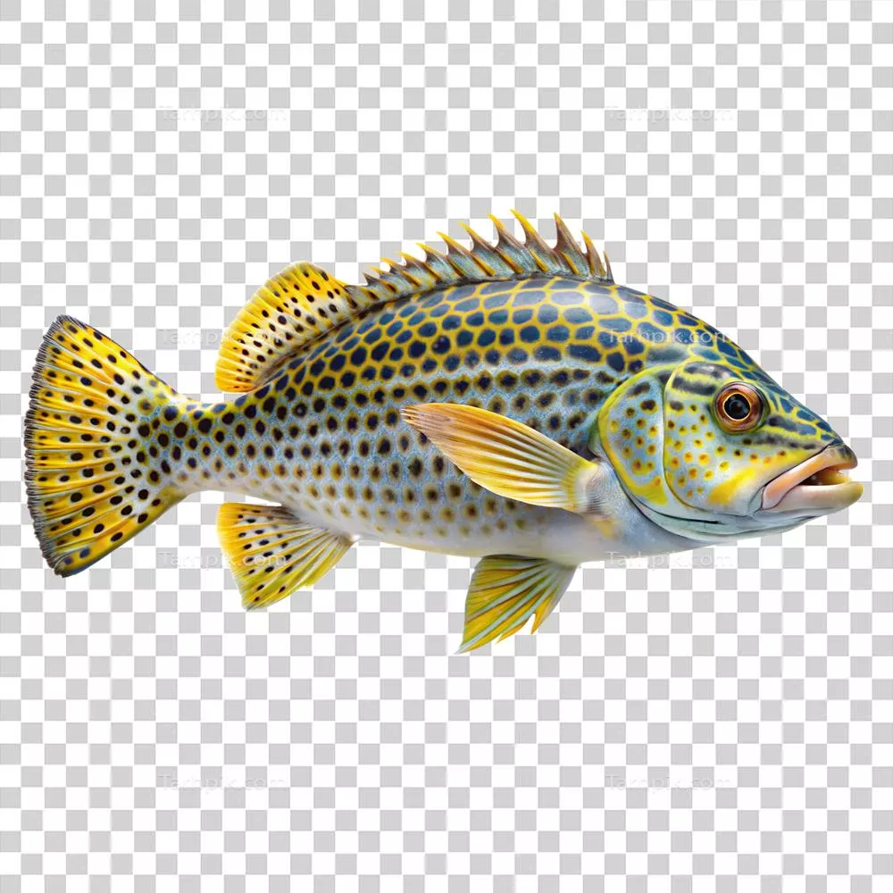 تصویر ماهی لب شیرین در پس‌زمینه‌ای نیمه‌شفاف و زیبای طبیعی