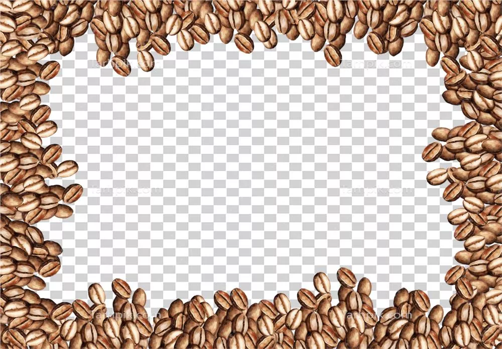 تصویر آبرنگ افقی با قاب دانه های قهوه و تم قهوه - طراحی دستی دانه های قهوه قهوه ای