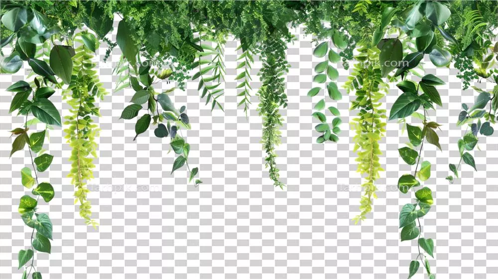 حاشیهای از گیاهان کریپر گرمسیری hanging بر روی پسزمینه شفاف