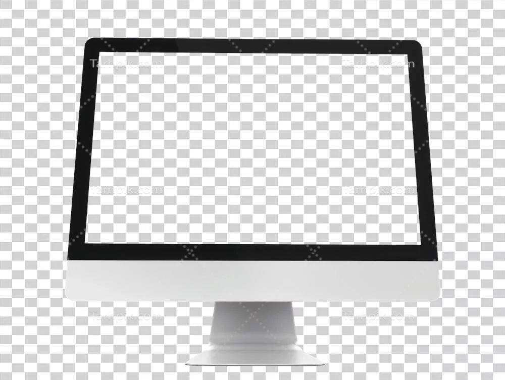 مmonitor کامپیوتر با صفحه نمایش خالی بر روی پسزمینهای شفاف