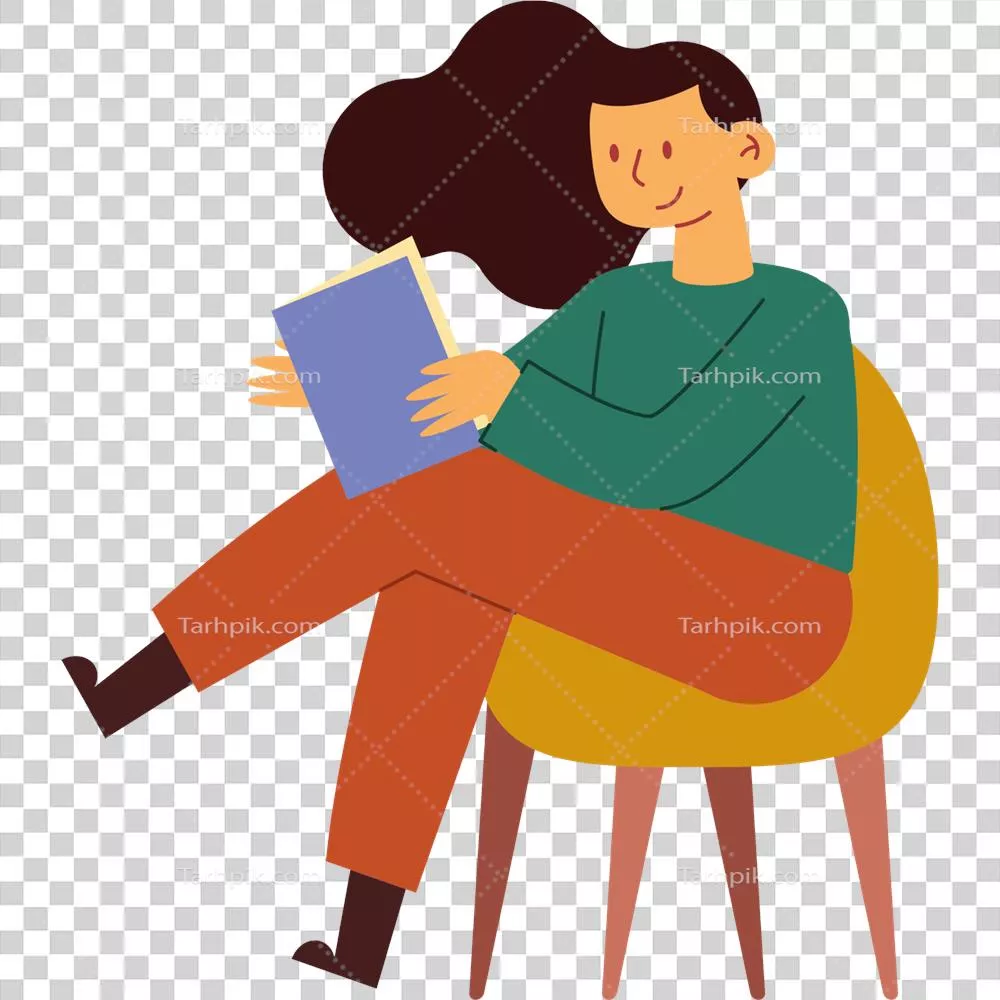 زنی در حال نشستن بر روی صندلی و مطالعه یک کتاب