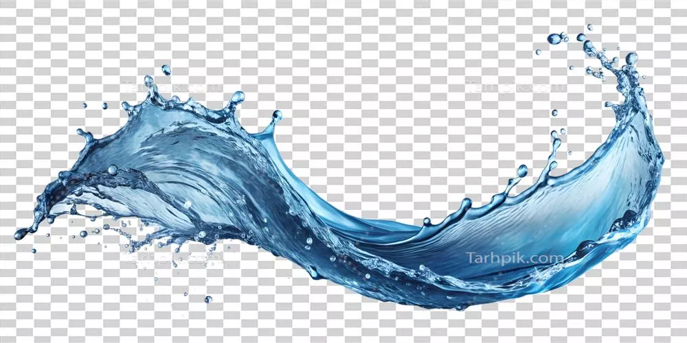 پاشش آب و موج بر روی پس‌زمینه شفاف و ایزوله در طراحی گرافیکی
