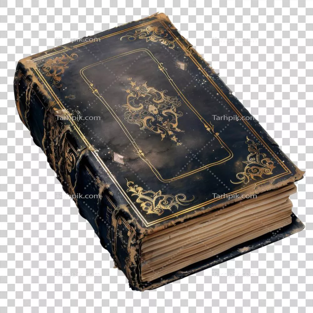 کتابی قدیمی و فرسوده با طراحی طلایی زینتی و زیبا