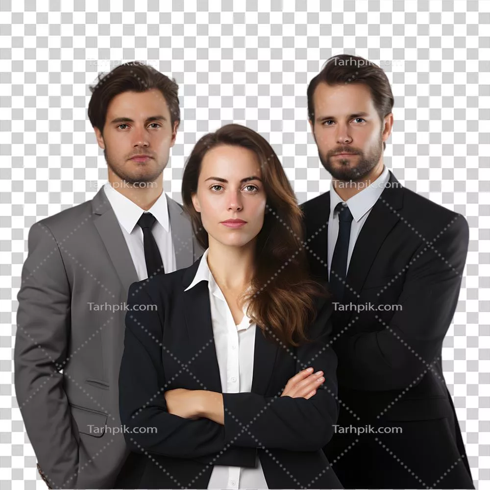 سه شخص تجاری ایستاده در کنار هم برای موفقیت در کسب و کار