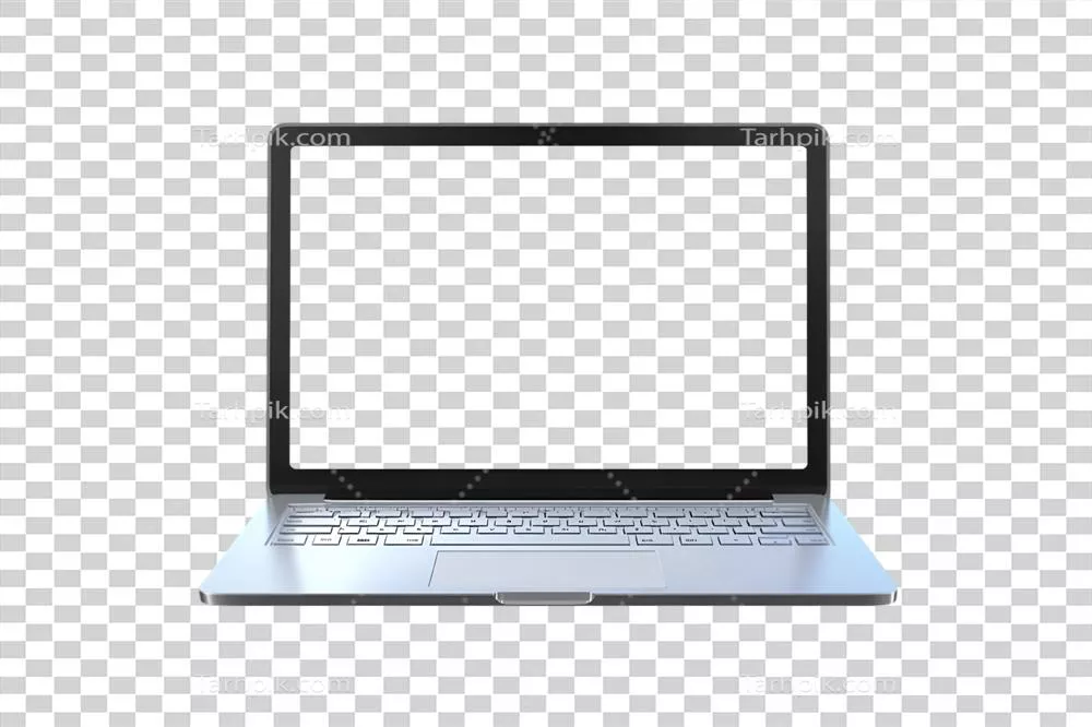 لپ‌تاپ نقره‌ای بر روی پس‌زمینه شفاف با طراحی مدرن و کاربرپسند
