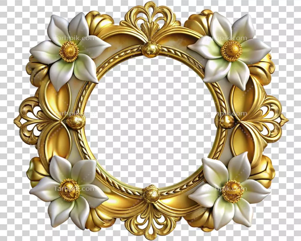 حاشیه طلایی با طراحی زیبا و گل های تازه و سفید