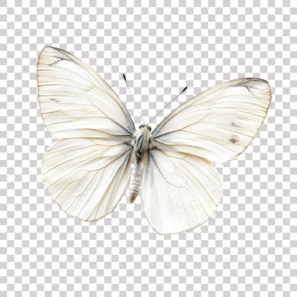 نمایش پروانه سفید با ویژگی‌های ظریف در نور ملایم بر روی پس‌زمینه ساده