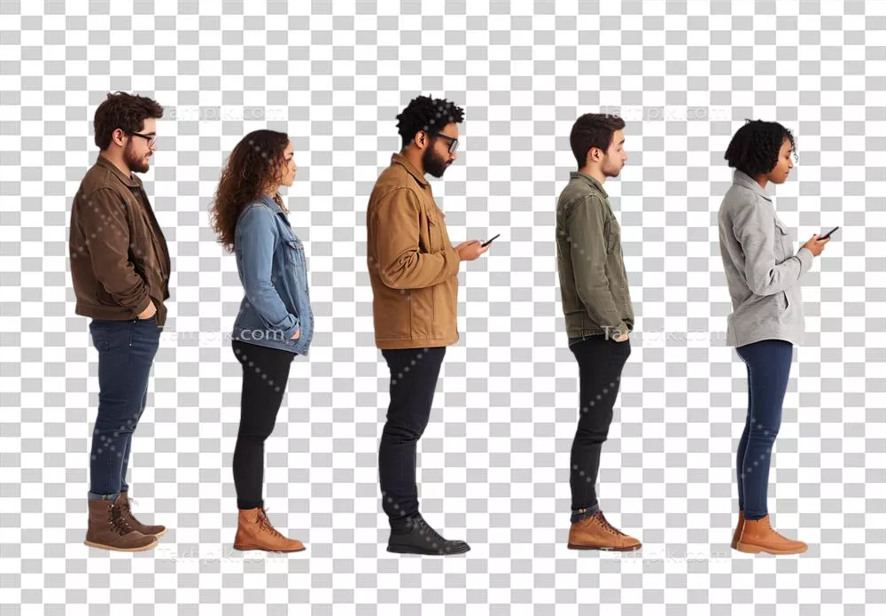 پنج نفر در صف ایستادهاند و انتظار میکشند