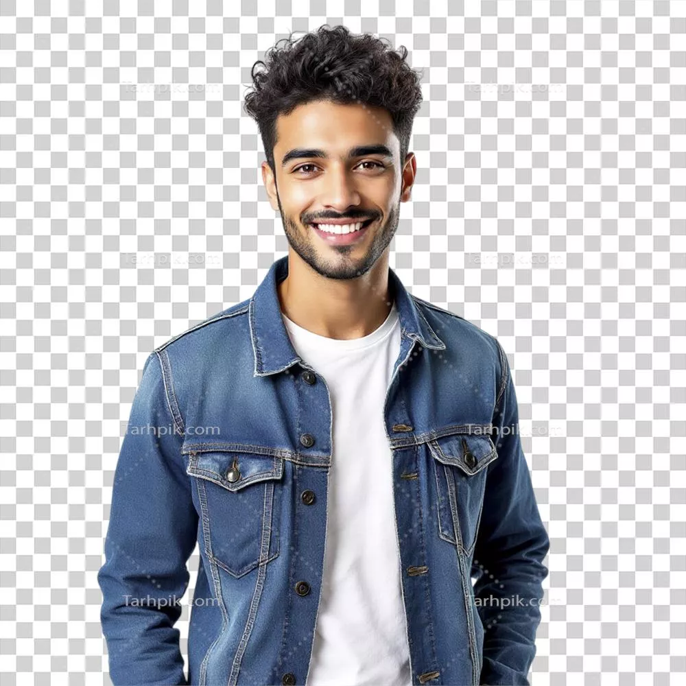 یک جوان با ژاکت جین در حال لبخند زدن به دوربین