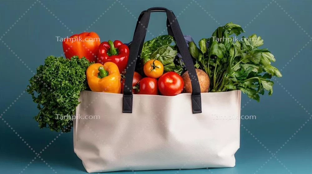 سبزیجات تازه در کیسه شاپینگ قابل استفاده مجدد برای سبک زندگی سالم و خرید مواد غذایی ارگانیک