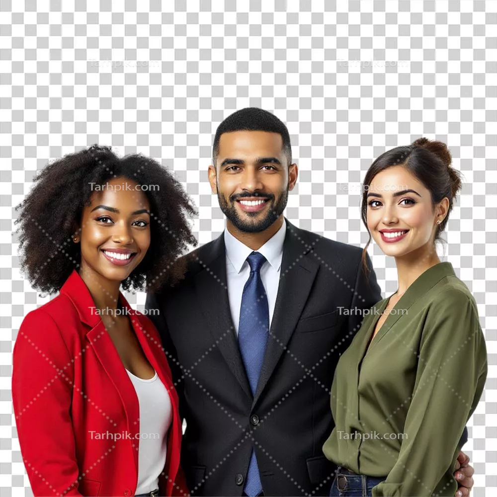 سه نفر از مدیران کسب و کار در حال پوزیشن‌گیری برای عکاسی