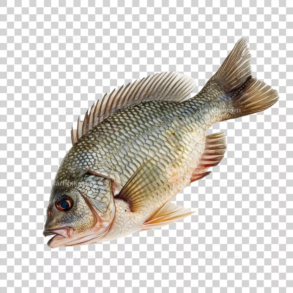 ماهی تیلاپیای جدا شده روی پس زمینه شفاف با ویژگیها و الگوهای رنگی متمایز