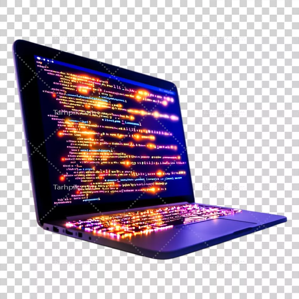 نمایش کدهای رنگی متنوع بر روی لپتاپ با صفحه کلید و صفحه روشن