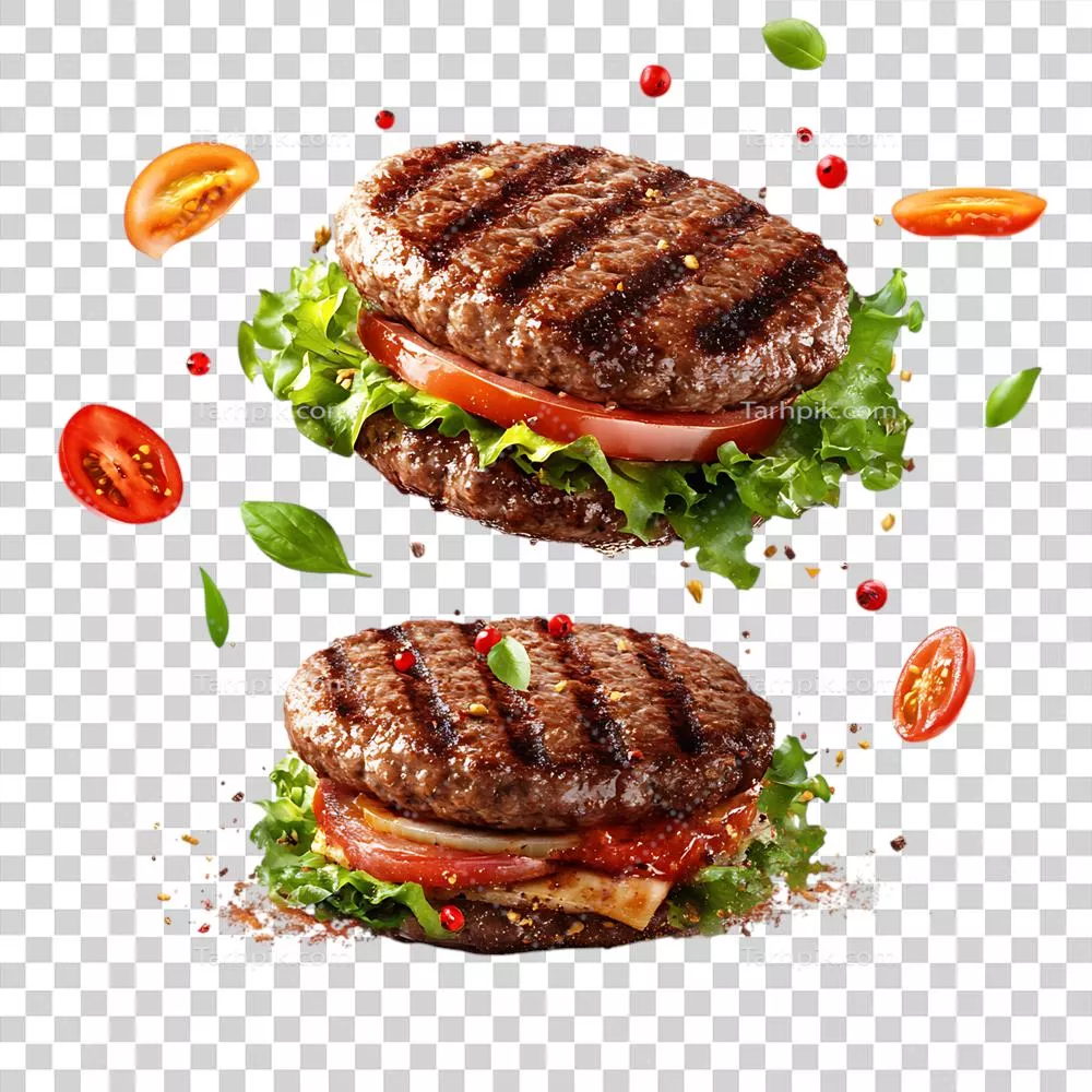 برند رستوران برگر با پتی های خوشمزه و ترد گوشت گاو در حال حرکت