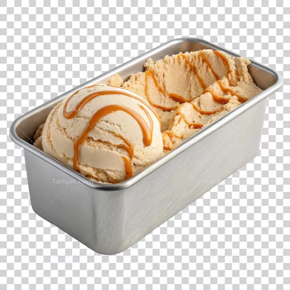 خهریرینی با طعم کارامل نمکی در یک ظرف فلزی خوشمزه