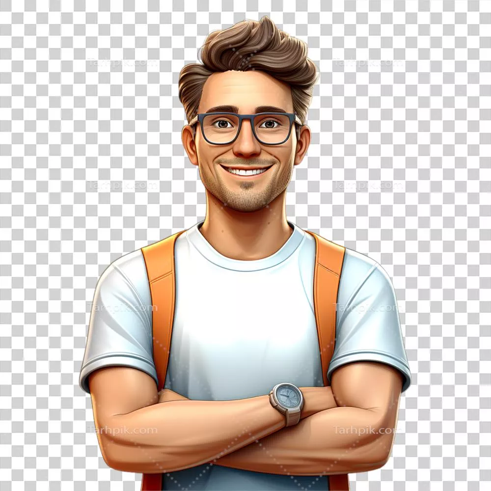 مردی با عینک و کوله‌پشتی در حال حرکت در خیابان