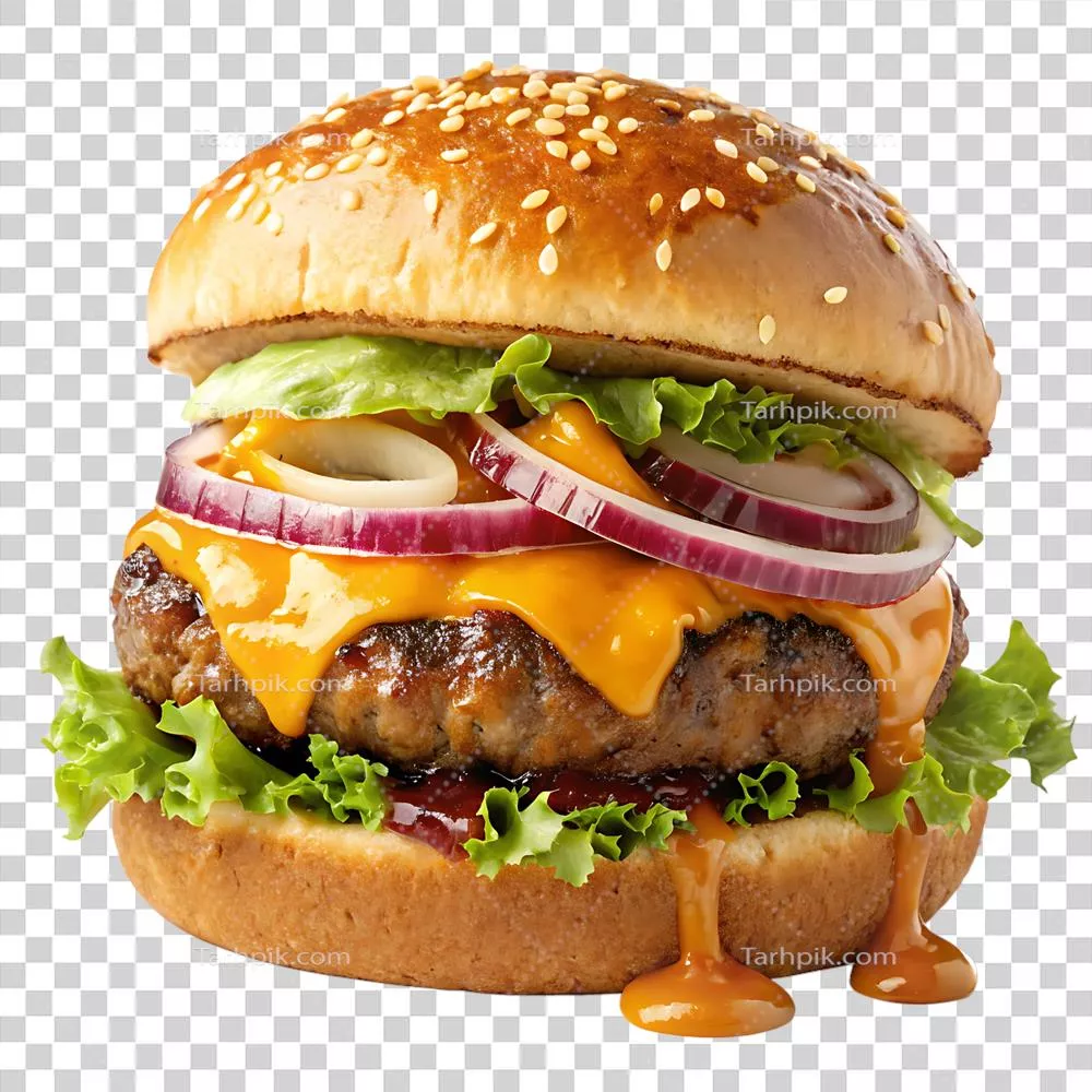 همبرگر گران قیمت با پتی کبابی ضخیم و مخلفات تازه و خوشمزه