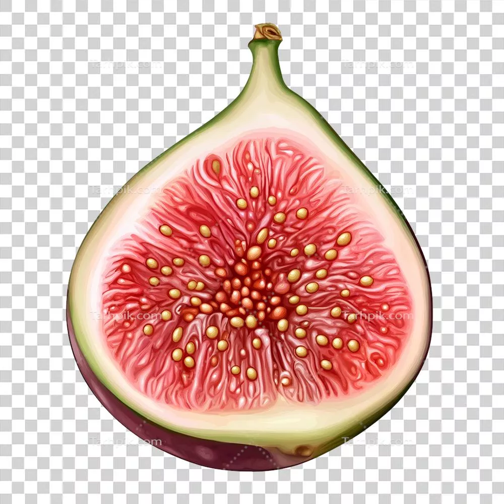 نیمهبرش میوه انجیر ایزوله بههمراه نمای کلوزآپ برای تصورات غذایی و تغذیه سالم در پسزمینه شفاف