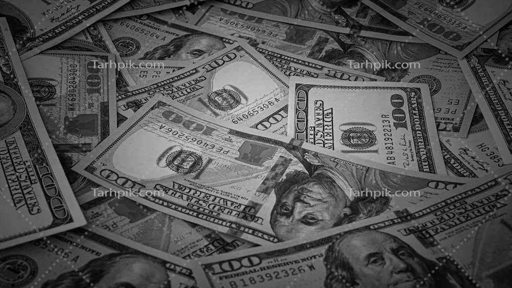 پیش زمینه ای سیاه و سفید از اسکناس های دلار آمریکا به عنوان مفهوم مالی و پس زمینه پولی