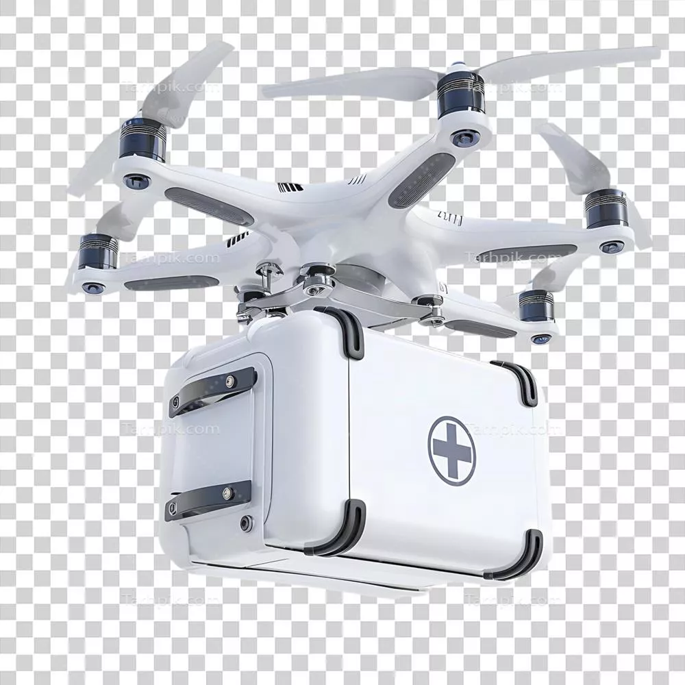 مدل سه‌بعدی پهپاد حمل‌کننده جعبه پزشکی بر روی پس‌زمینه شفاف