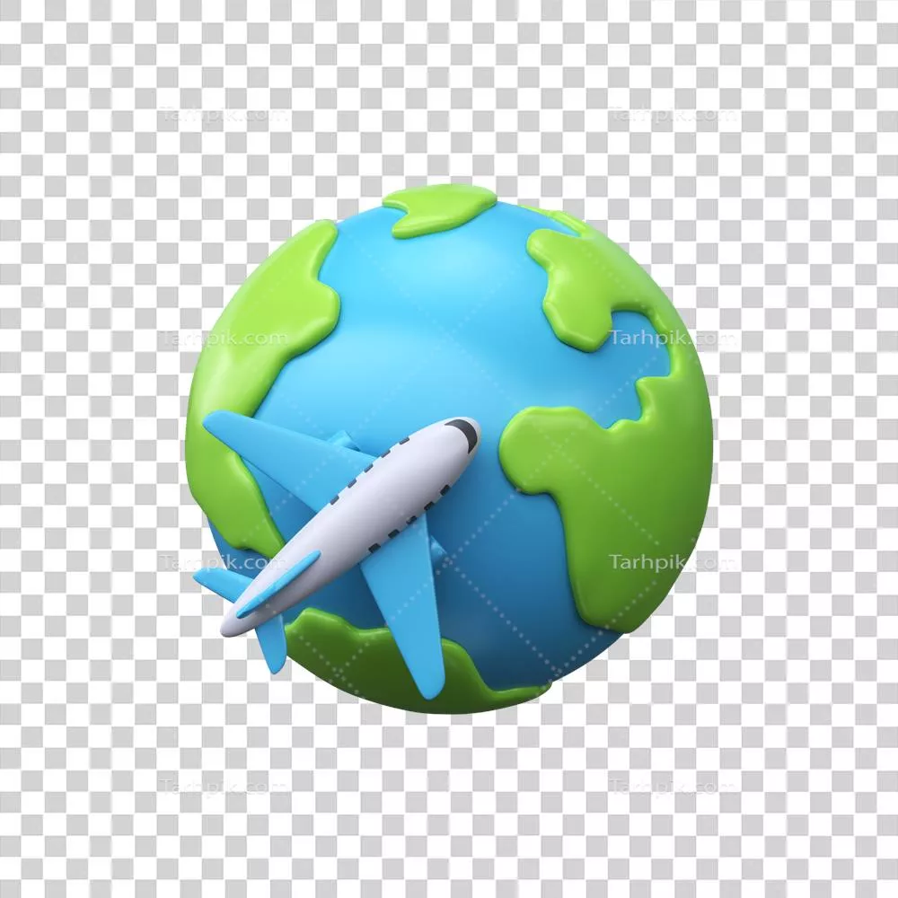 نماد 3D سیاره زمین و هواپیما برای سفرهای هوایی به دور دنیا