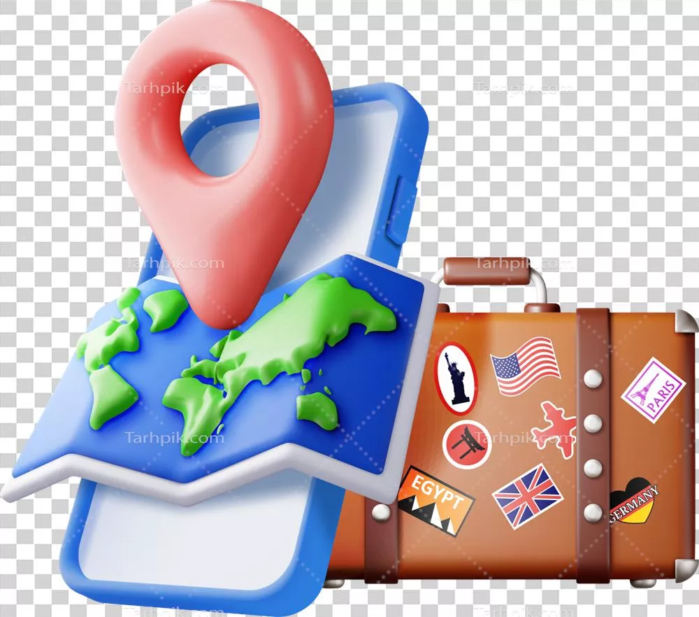 کیف مسافرتی سه بعدی با طراحی نقشه جهان و سنجاق بر روی تلفن
