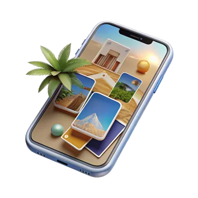 نمایش یک گوشی هوشمند مدرن و مینیمالیستی با اپلیکیشن سفر با کیفیت بالا