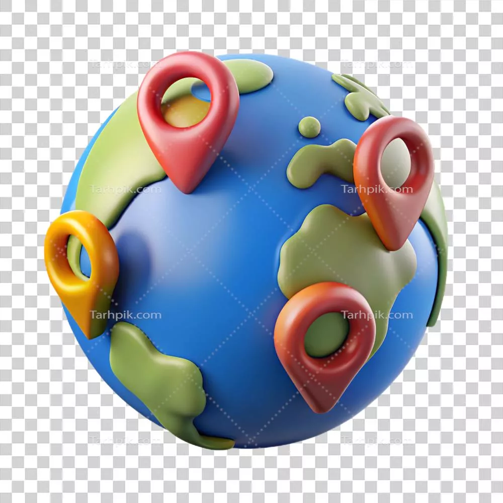نقشه زمین با نشانگرهای موقعیت برای ناوبری و برنامههای سفر با سیستم موقعیتیابی جهانی