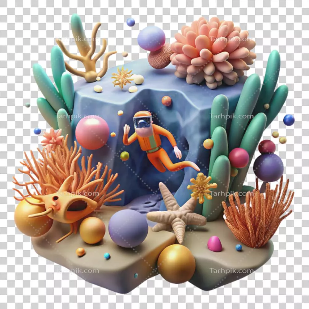 صحنه زیرآبی زیبای مرجان کلاسیک با غواص: عناصر جداگانه و منحصر به فرد