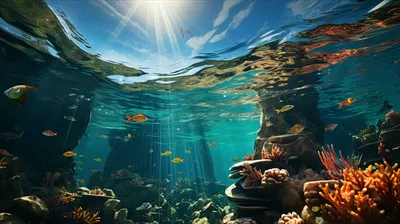 دنیای زیرآب با ماهی‌ها و مرجان‌ها: نمایی از ماهی‌های ماری و گیاهان زیرآبی