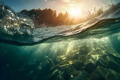 دیدی شگفت‌انگیز از اقیانوس زیر آب در غروب آفتاب