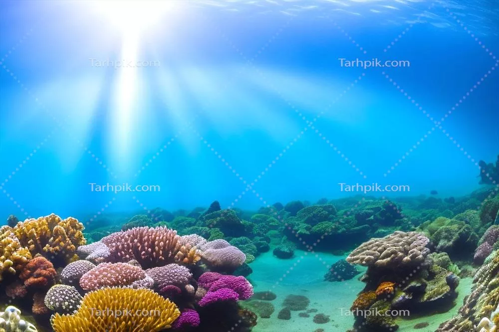 صحنه‌ای جذاب از دنیای زیر آب در اعماق اقیانوس و مرجان‌ها