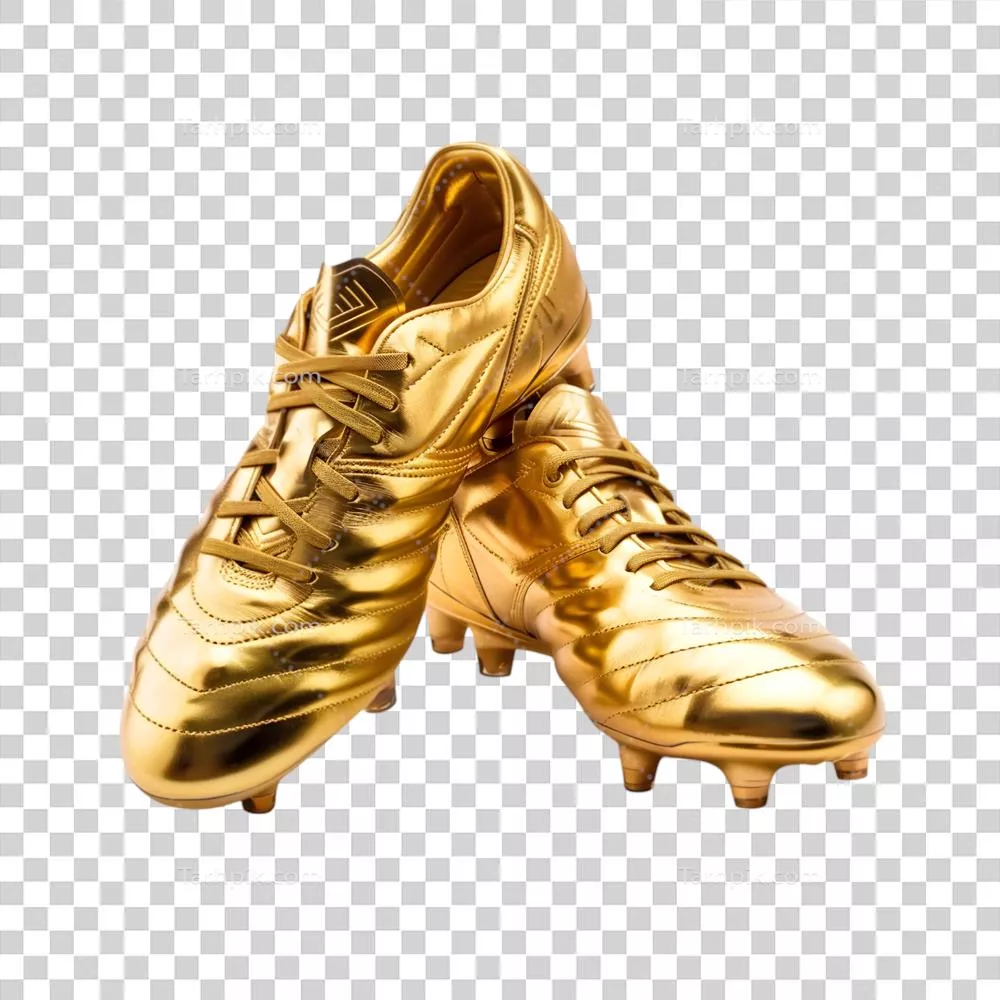 کفشهای فوتبال طلایی در پسزمینهای شفاف و بدون حاشیه