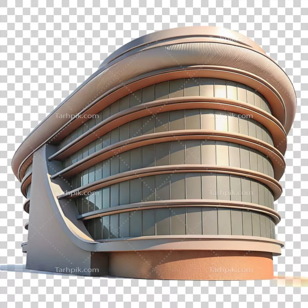 معماری مدرن و خلاقانه با طراحی منحنی زیبا و پس‌زمینه شفاف
