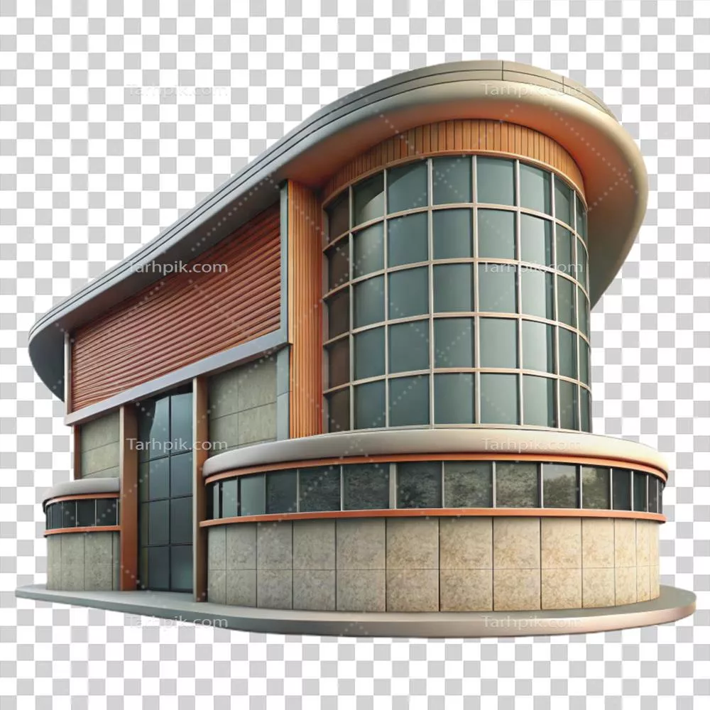 معماری مدرن: ساختمان منحنی ملایم و مینیمالیستی با پس‌زمینه شفاف