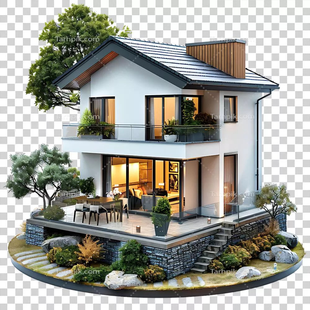 خانه یک طبقه مدرن با پس زمینه ای ایزوله و جذاب
