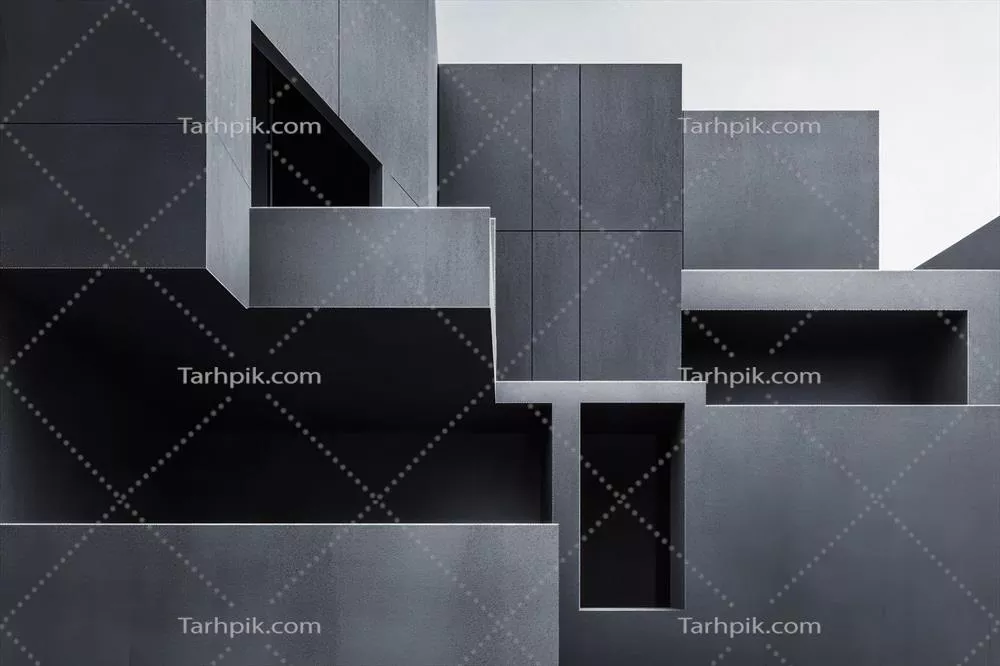 معماری مدرن با فرم‌های هندسی در طرح رنگی خاکستری