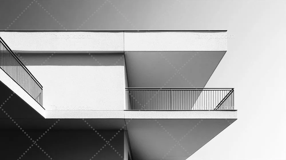 نمایشی انتزاعی از اشکال معماری با ساختارهای همپوشان و زیبایی مدرن بر روی آسمان گرادیانت