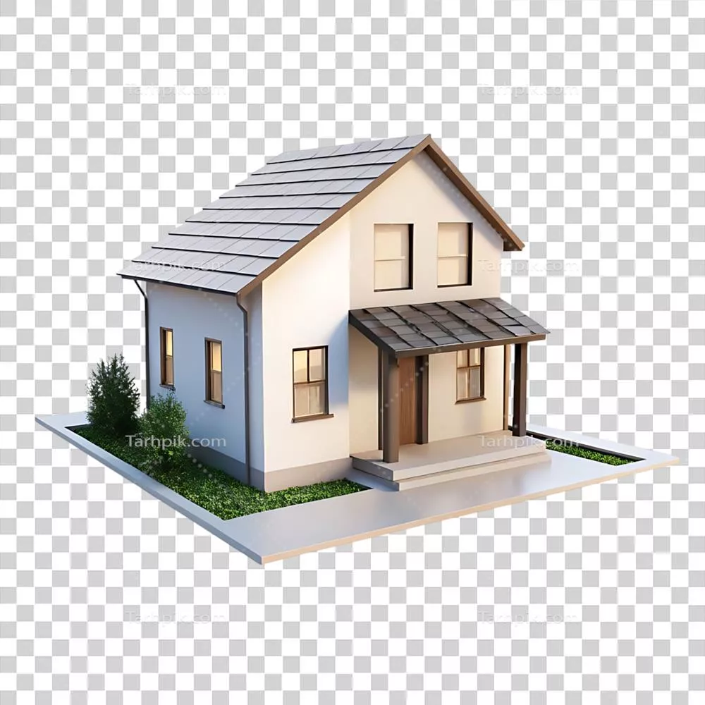 مدل سه بعدی معماری خانه دو طبقه مدرن با سقف خاکستری و ایوان کوچک