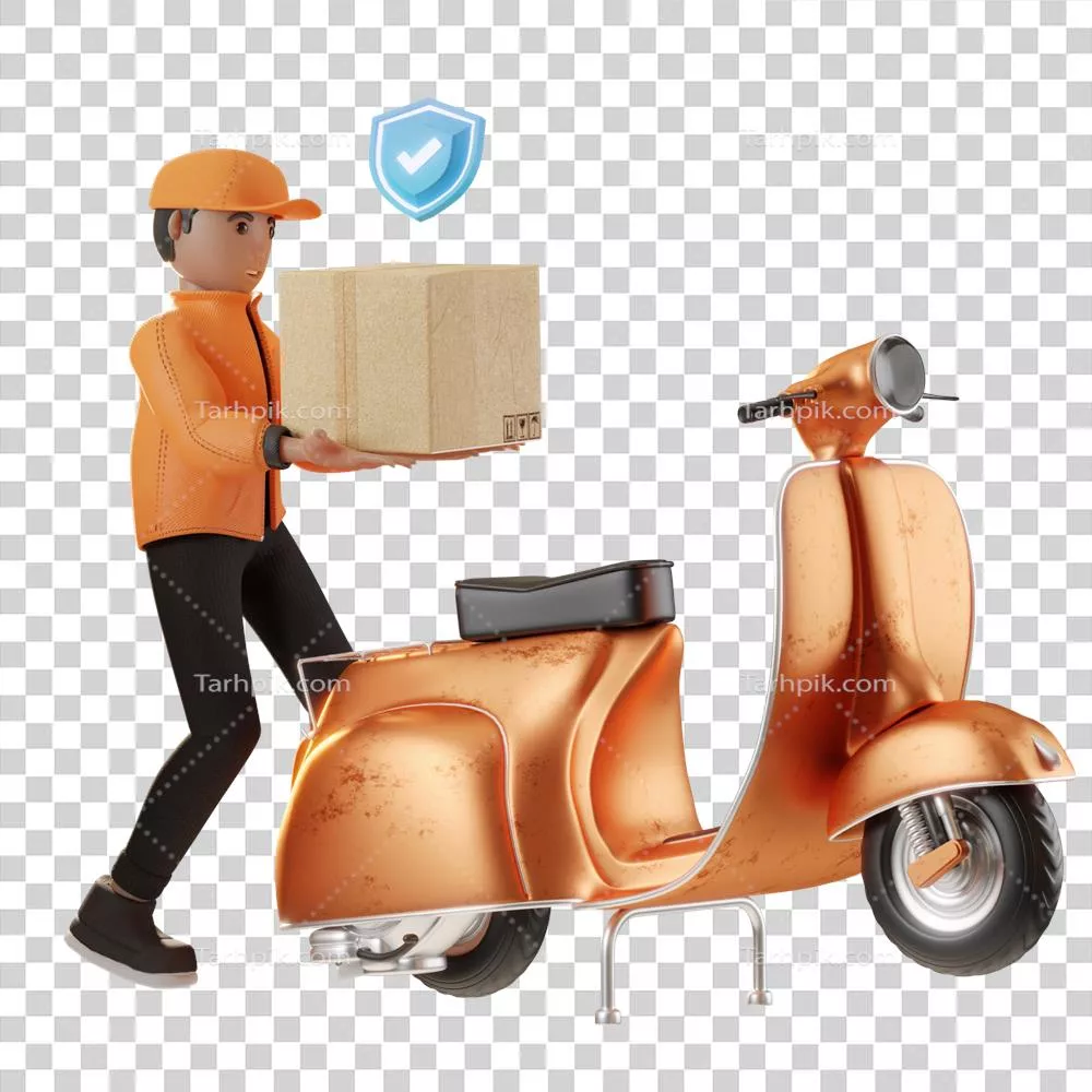 تصویر سهبعدی خدمات تحویل با شخصیت و موتور سیکلت برای جذب مشتری